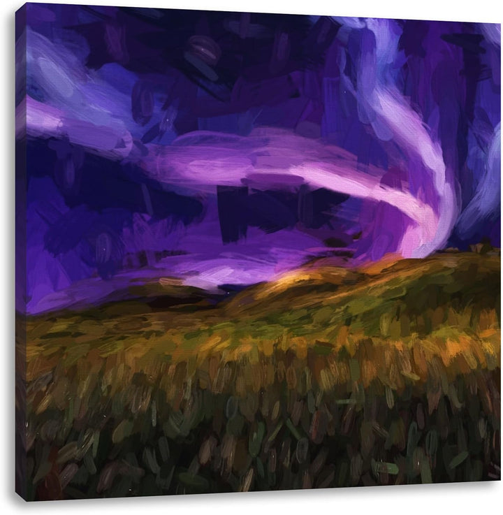 Polarlichter über Hügeln, Format: 70x70 auf Leinwand, XXL riesige Bilder fertig gerahmt mit Keilrahm