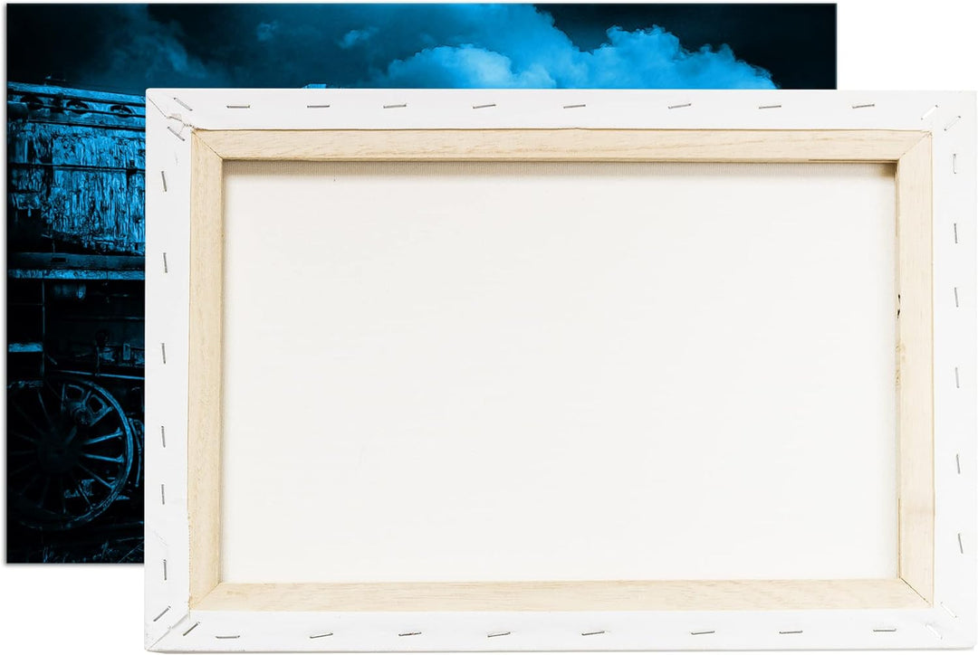 deyoli uralte Dampflokomotive Format 80x60 Effekt: Monocrome Blau als Leinwandbild, Motiv fertig ger