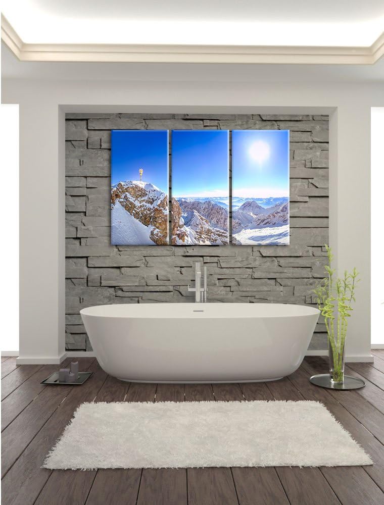 Pixxprint Zugspitze im Sonnenlicht als Leinwandbild | Grösse: 3 Teilig (120x80) | Wandbild| Kunstdru