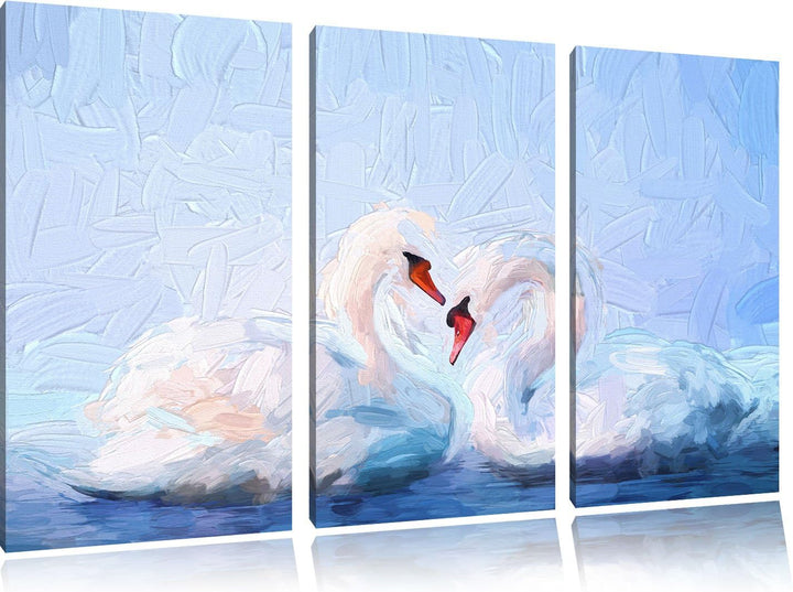 Pixxprint Zwei Schwäne auf dem Wasser Kunst als Leinwandbild/Grösse: 3 Teilig (120x80) cm/Wandbild/K
