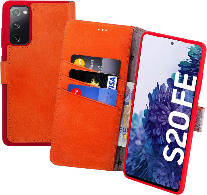 Suncase Book-Style Hülle kompatibel mit Samsung Galaxy S20 FE Leder Tasche (Slim-Fit) Lederhülle Han