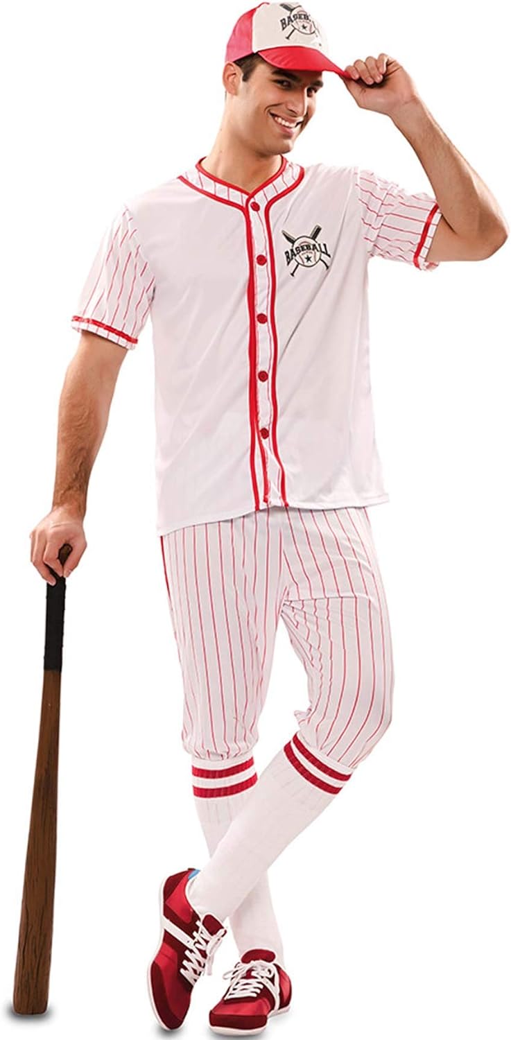 EUROCARNAVALES, SA Baseball-Spieler Herrenkostüm für Fasching Sportler weiss-rot - Grau, Weiss