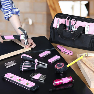 WORKPRO Pink Werkzeug Set Rosa Werkzeugkoffer 106-teilig Haushalts-Werkzeugsatz Reparatur inkl. Tasc