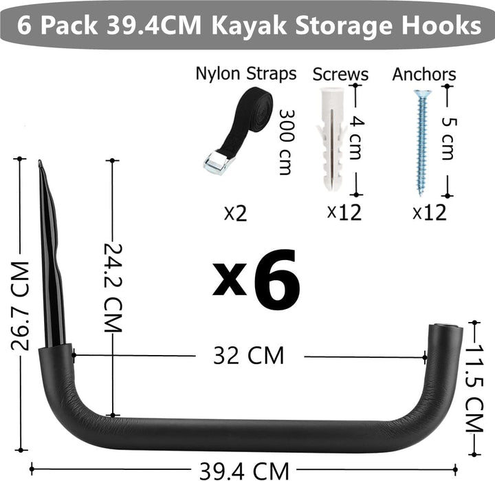 Heavdace 6 Stück Kajak-Aufbewahrungsregale, 39,4 cm, robuste Garagen-Aufbewahrung, SUP-Haken, Wandha