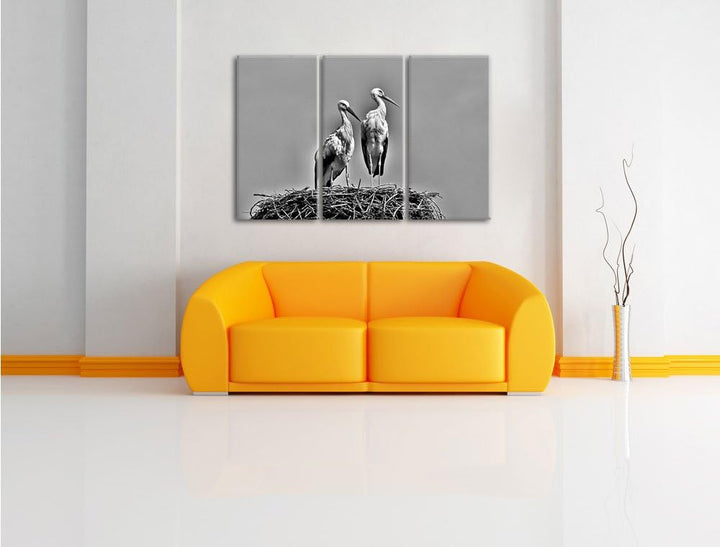 Pixxprint Zwei stolze Störche im Nest als Leinwandbild/Grösse: 3 Teilig (120x80) cm/Wandbild/Kunstdr