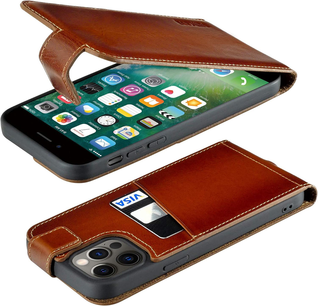 Suncase Original Flip-Style (Ultra-Slim) kompatibel mit iPhone 12 Pro Max (6.7") Hülle Ledertasche T