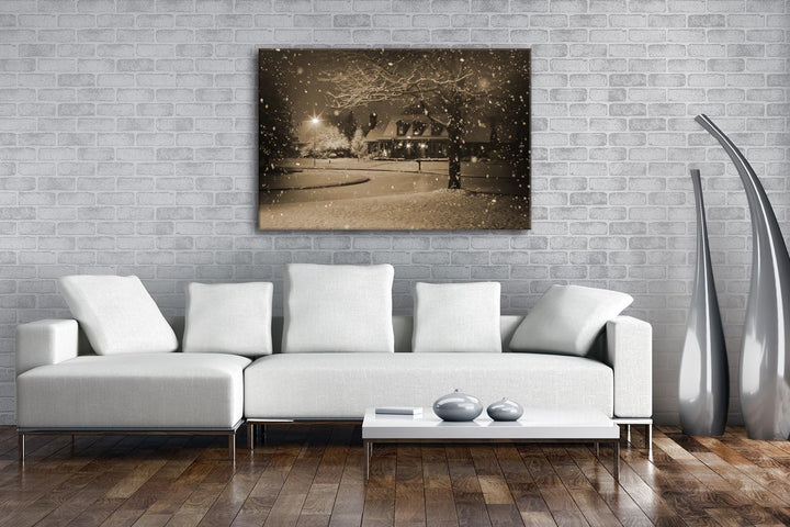deyoli schneebedeckte Wohnsiedlung Format: 80x60 Effekt: Sepia als Leinwand, Motiv fertig gerahmt au