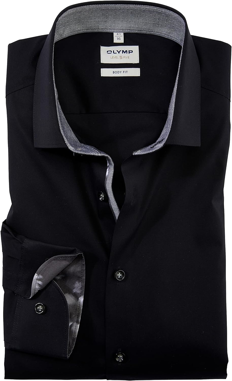 OLYMP Herren Businesshemd Langarm Level Five,Einfarbig,Body fit,Modern Kent,schwarz 68,37