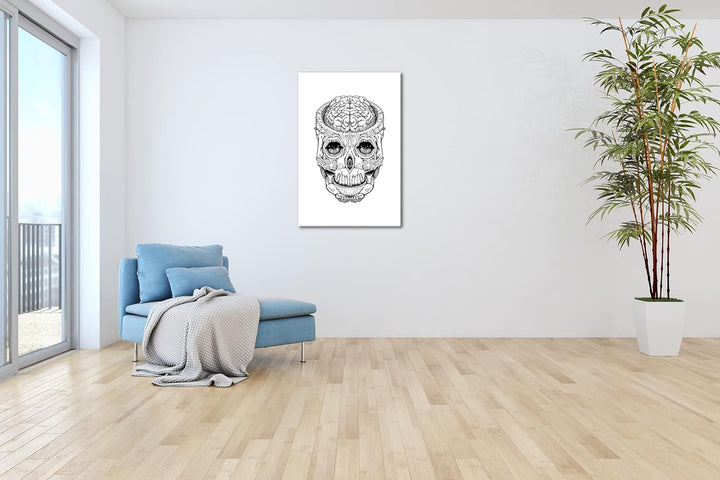 deyoli Schädel Zeichnung Format: 80x60 als Leinwandbild, Motiv fertig gerahmt auf Echtholzrahmen, Ho
