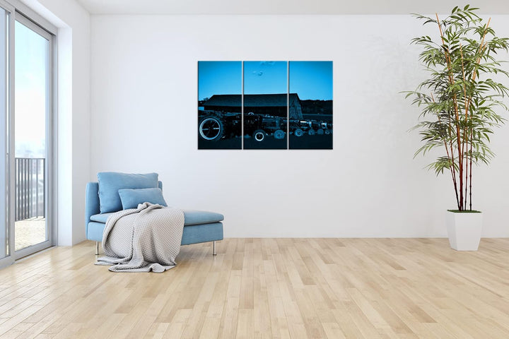 deyoli Traktoren auf einer Farm Format 120x80 3Teilig Effekt: Monocrome Blau als Leinwandbild, Motiv