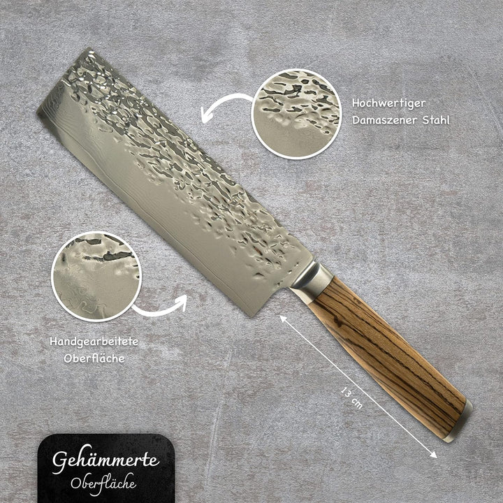 Ruka Nakiri-Messer - Damaststahl Küchenmesser 17 cm - rostfrei - sehr scharfe Klinge - Extreme Härte