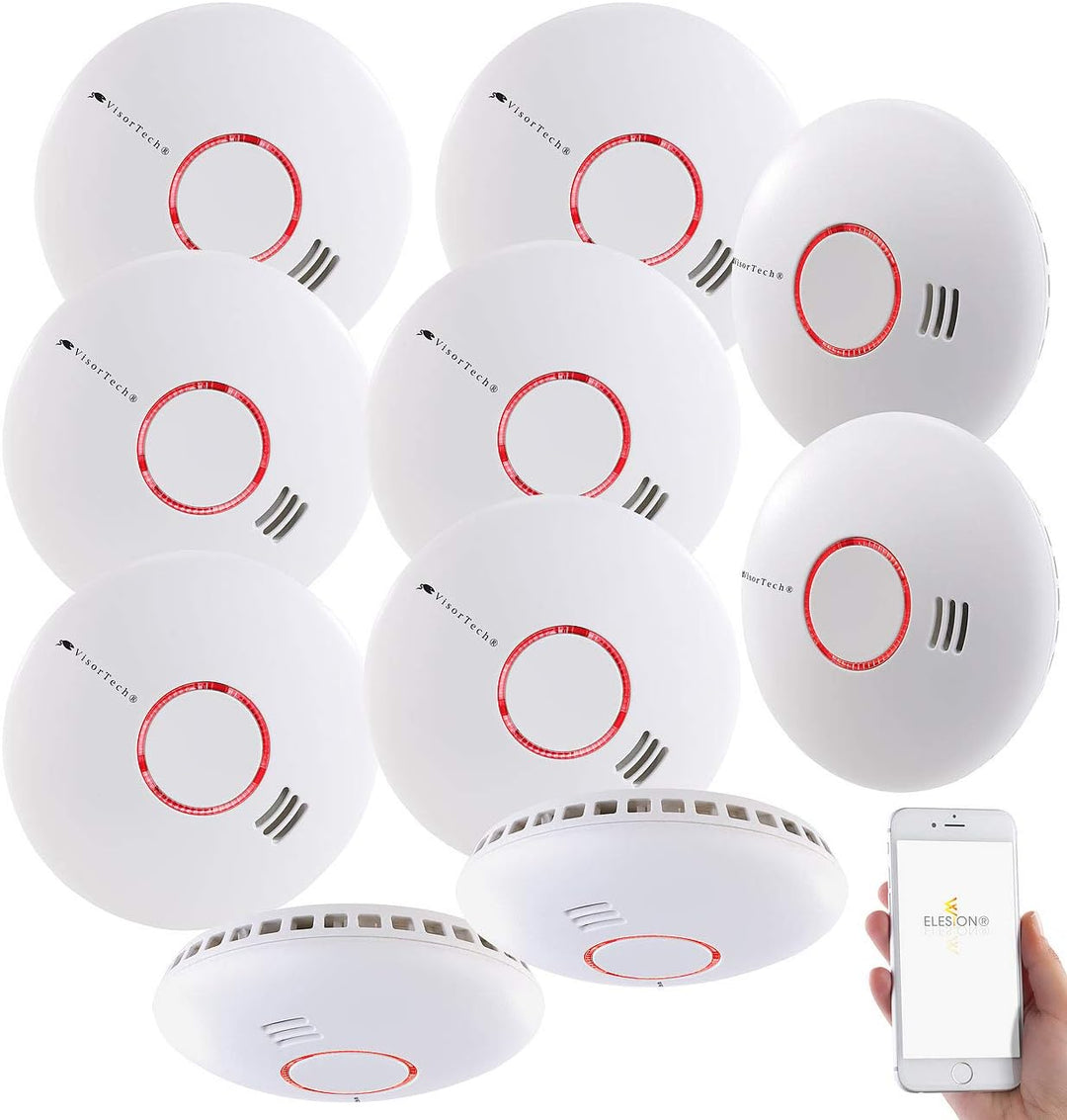 VisorTech WLAN Rauchmelder: 10er-Set WLAN-Rauch- & Hitzemelder mit weltweiter App-Benachrichtigung (