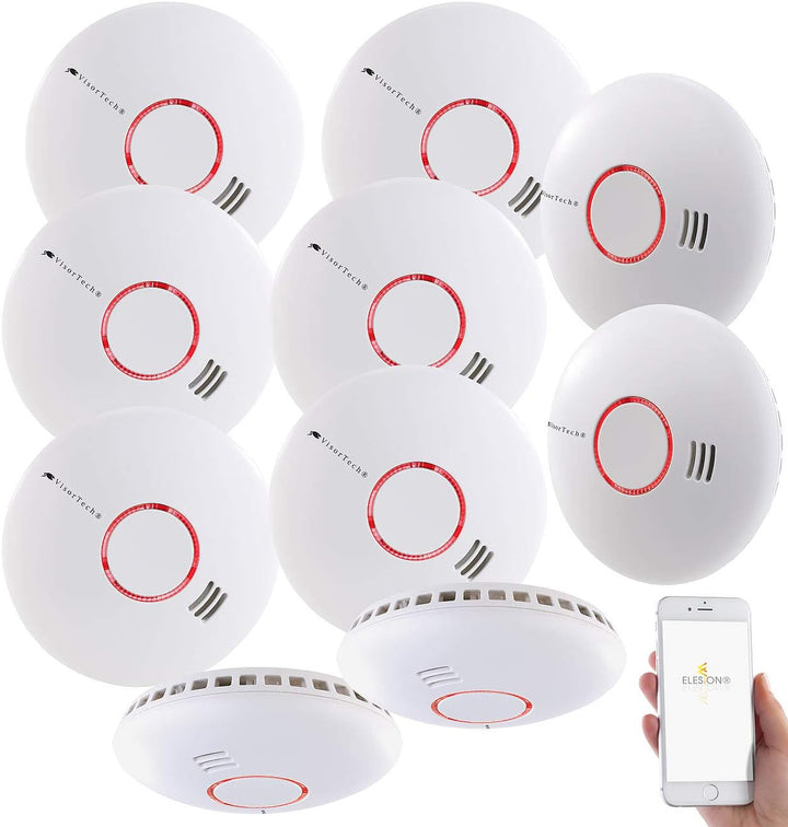 VisorTech WLAN Rauchmelder: 10er-Set WLAN-Rauch- & Hitzemelder mit weltweiter App-Benachrichtigung (