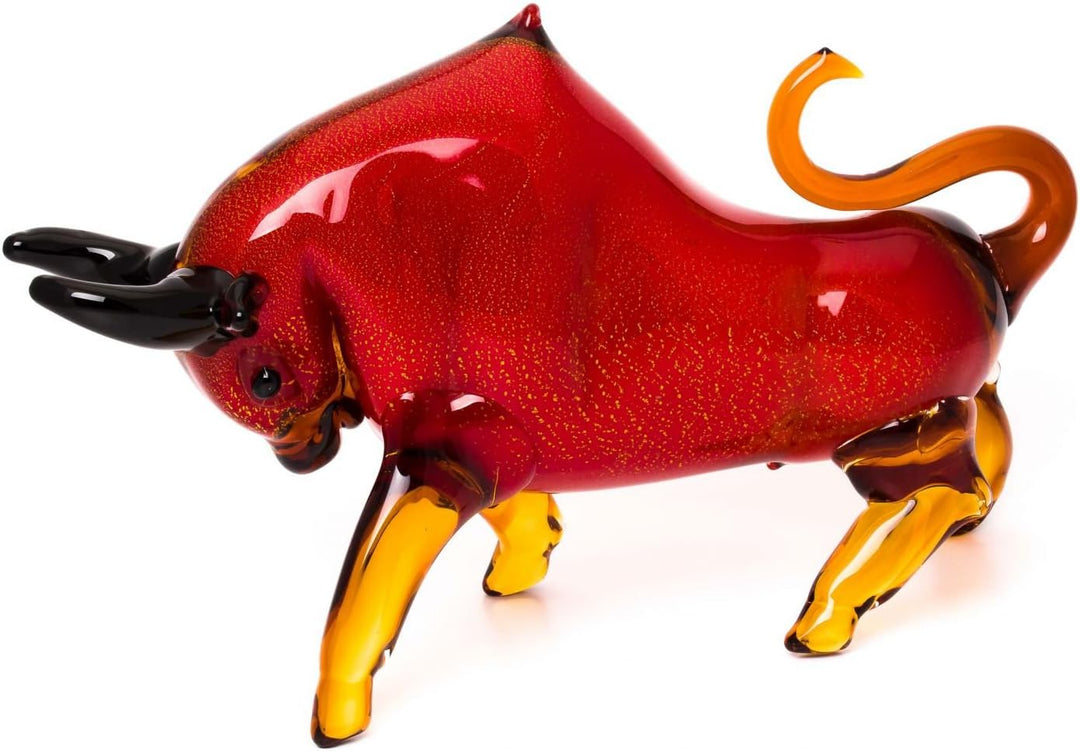 Stier aus Glas Figur rot Dekoration grosse Skulptur 50cm Glass Bull Taurus