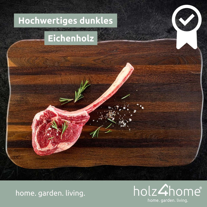 holz4home® La Madera Schneidebrett I Küchenbrett aus Eichenholz (Dunkles Eichenholz, 60x40 cm) 60x40
