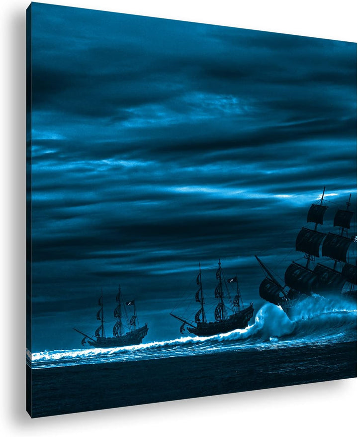 deyoli Piratenschiffe auf hoher See Format: 60x60 Effekt: Monocrome Blau als Leinwandbild, Motiv fer