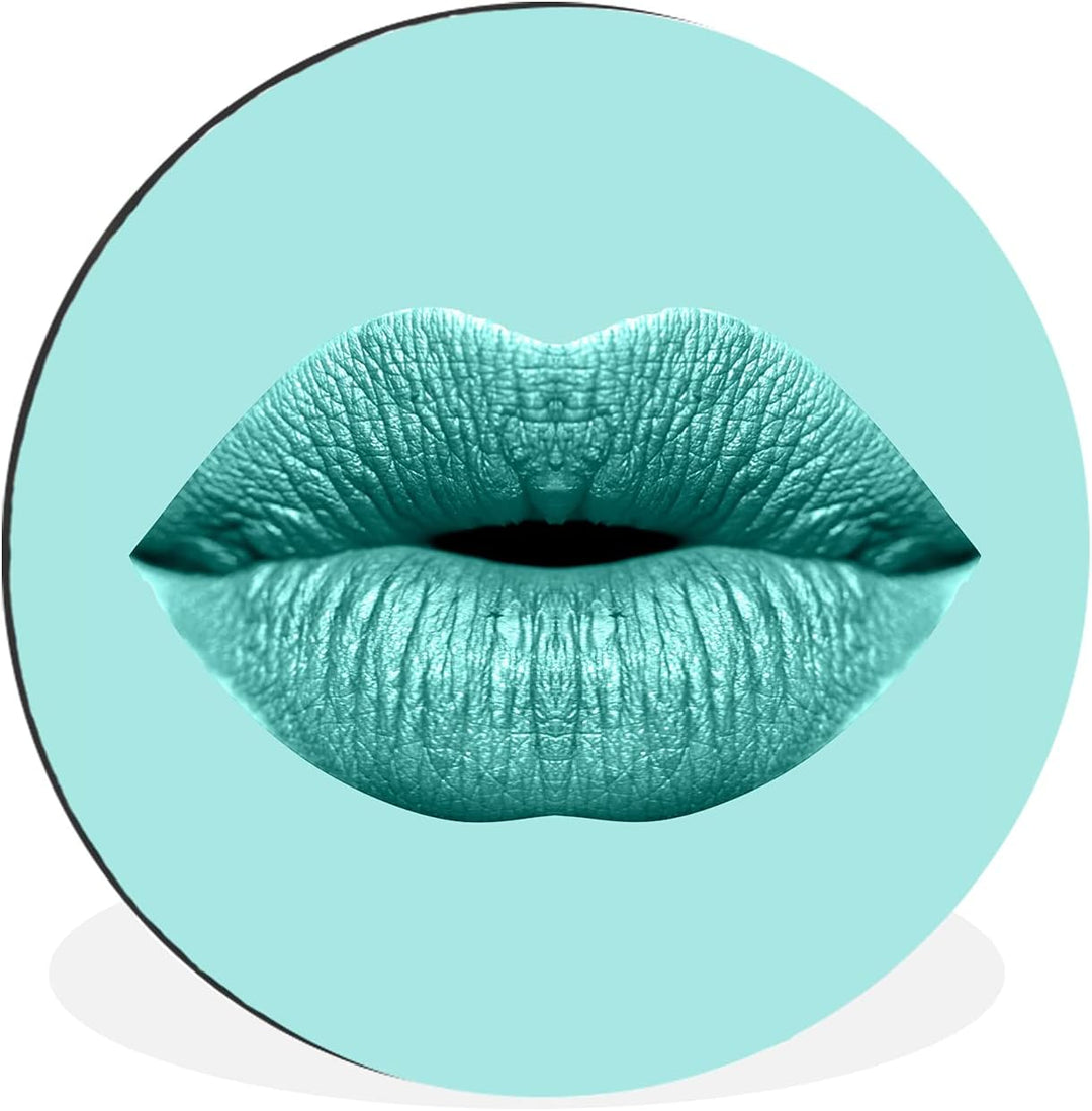 MuchoWow Wandbild Rund Wanddeko Deko Wohnzimmer Bilder 90x90 cm Lippen - Pastell - Blau, 90x90 cm