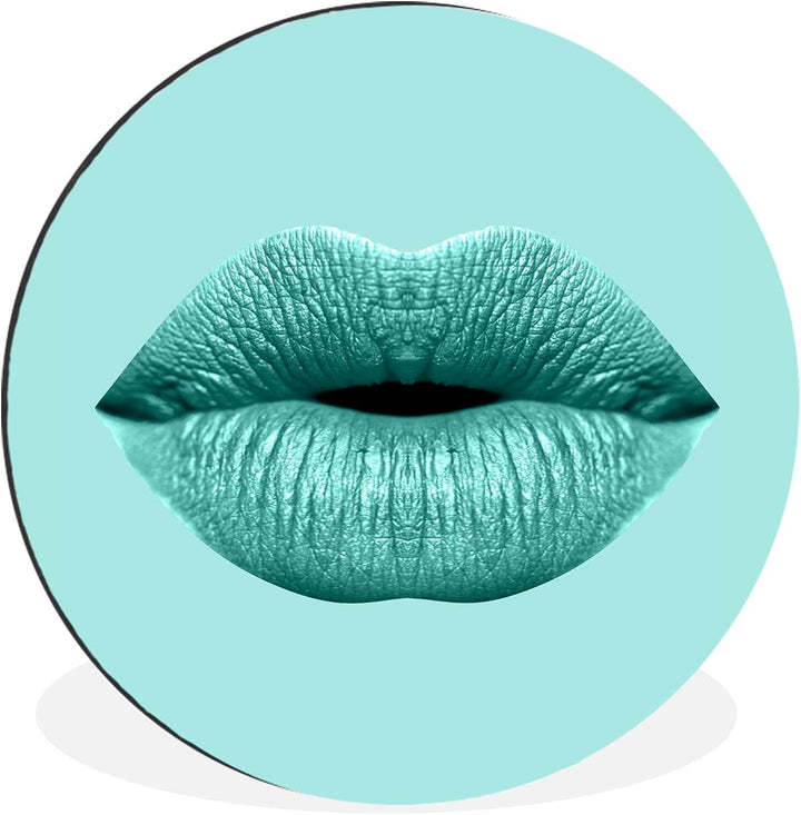 MuchoWow Wandbild Rund Wanddeko Deko Wohnzimmer Bilder 90x90 cm Lippen - Pastell - Blau, 90x90 cm