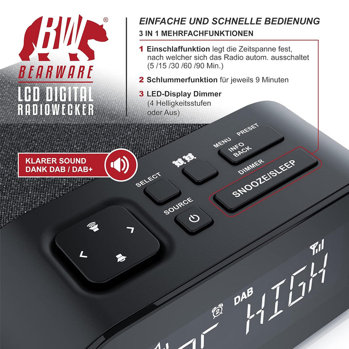 CSL - DAB+ Radiowecker DAB, UKW, Uhrenradio, Wecker mit Zwei einstellbaren Weckzeiten, Snooze-Funkti