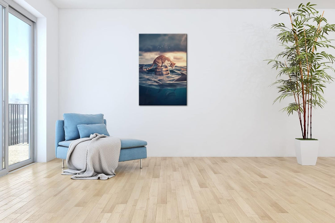 deyoli Katze im Hai verseuchten Gewässer Format: 120x80 als Leinwandbild, Motiv fertig gerahmt auf E