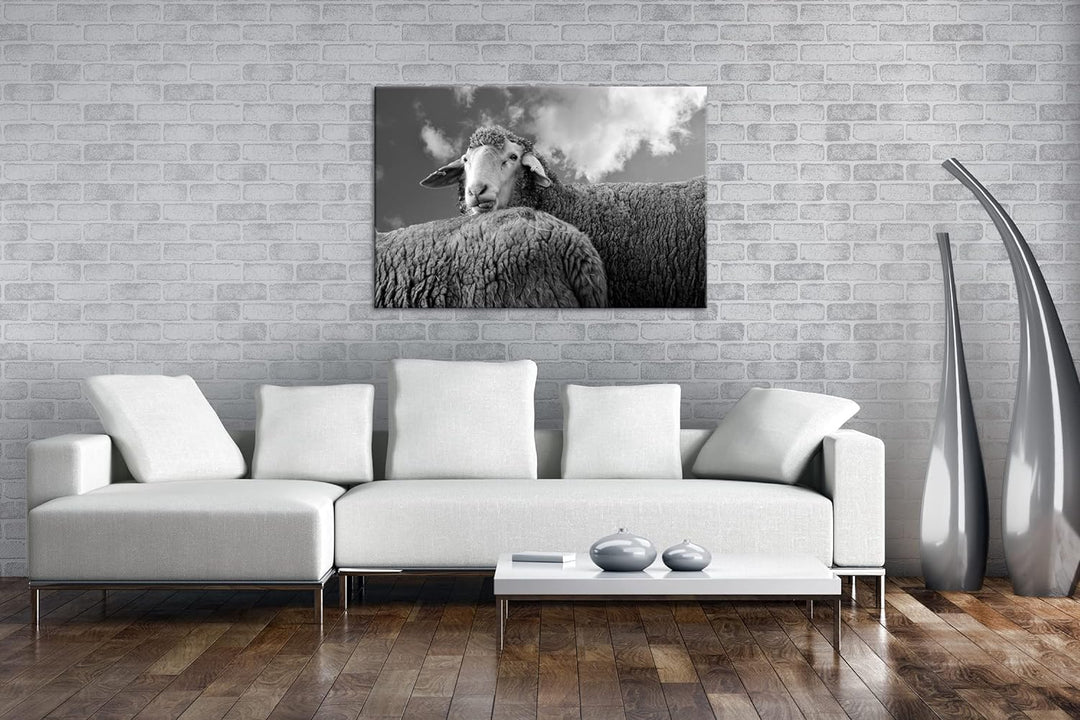 deyoli lustiges Schaf Format:90x60 cm als Leinwandbild, Motiv fertig gerahmt auf Echtholzrahmen, Hoc
