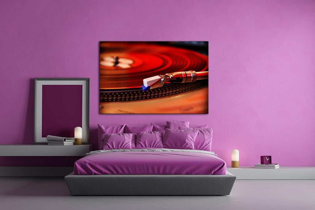 deyoli Plattenspieler mit einer Disk im Format: 80x60 als Leinwandbild, Motiv fertig gerahmt auf Ech