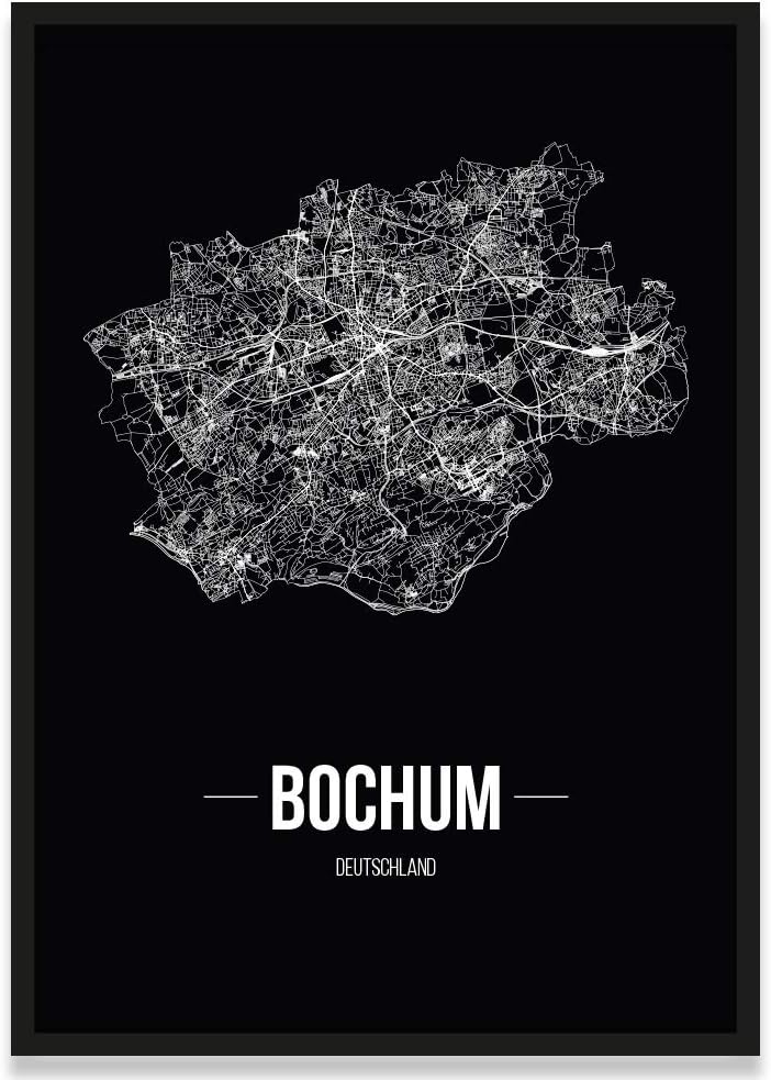 JUNIWORDS Stadtposter, Bochum, Wähle eine Grösse, 40 x 60 cm, Poster mit Rahmen, Schrift B, Schwarz