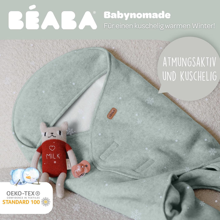 BÉABA, Babynomade Double Fleece, Baby Winter Wickeldecke, Autositz/Kinderwagen/Gondel/Transat, Weich
