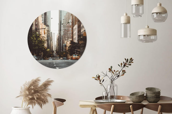 MuchoWow Wandbild Rund Wanddeko Deko Wohnzimmer Bilder 90x90 cm New York am Morgen 90.00 x 90.00 cms