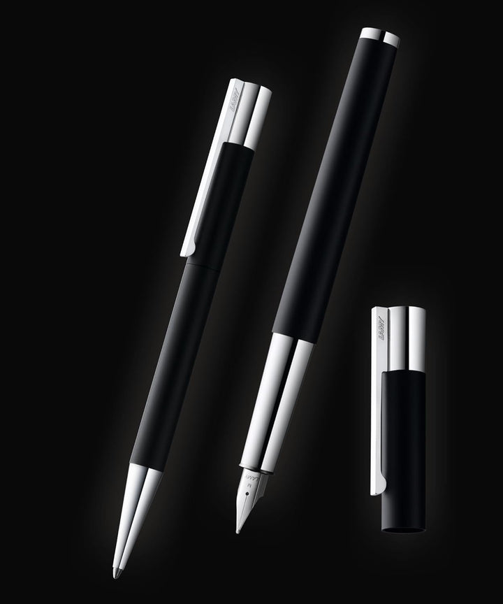 LAMY scala Kugelschreiber 280 – Kuli aus Edelstahl in der Farbe Schwarz, strichmattiert mit Drehmech