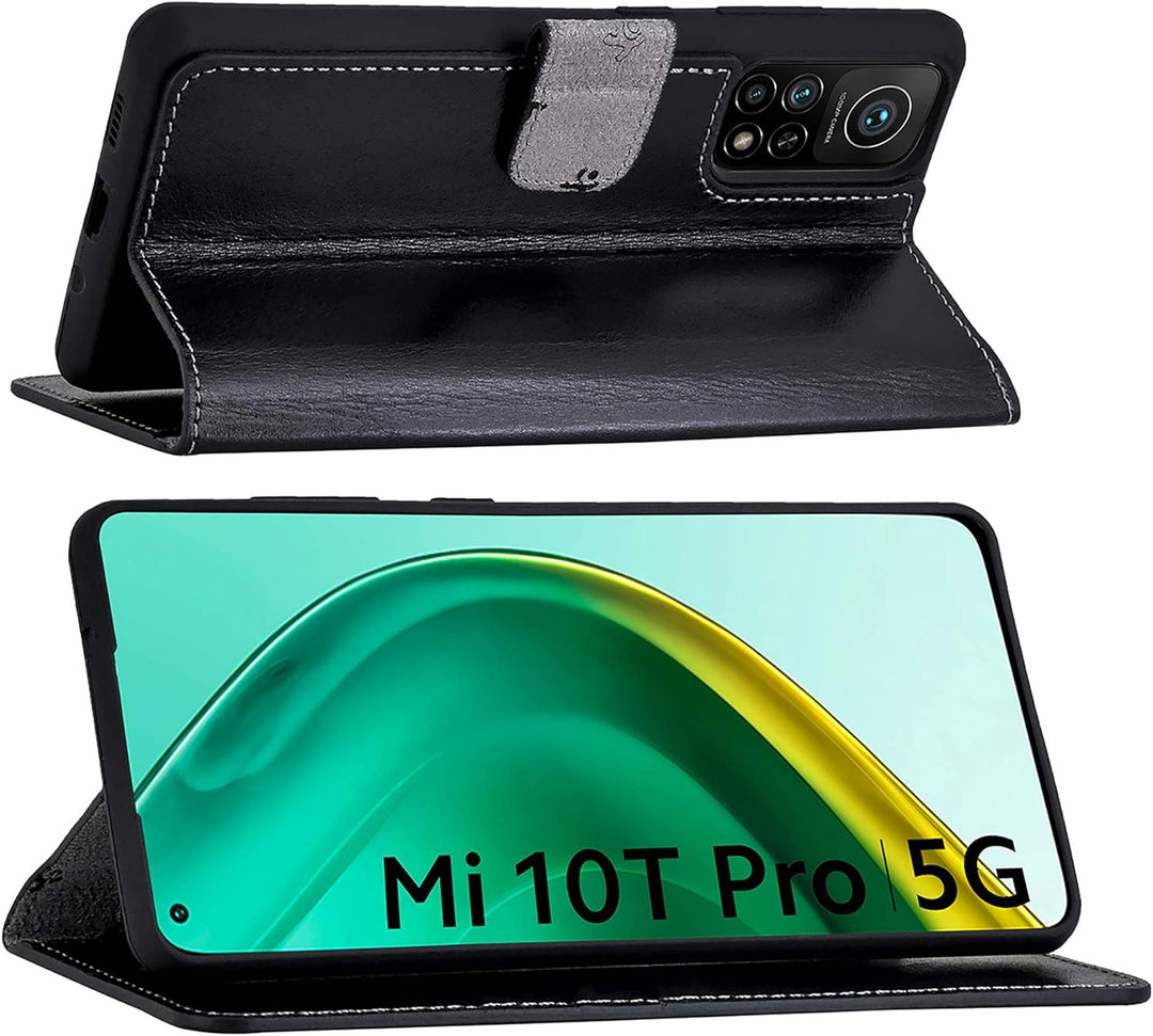 Suncase Book-Style Hülle kompatibel mit Xiaomi Mi 10T Pro 5G Leder Tasche (Slim-Fit) Lederhülle Hand
