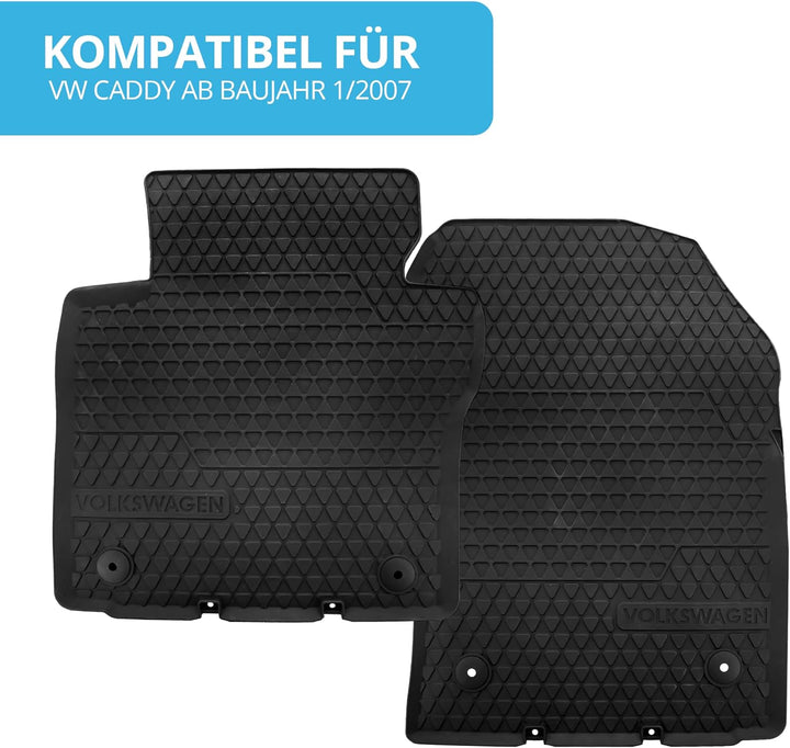 VW Caddy Fussmatten 2K1061502A ab Baujahr 1/2007, 2X Auto Gummimatten für vorne, Antirutschmatten mi