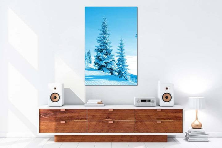 deyoli Schnee bedeckte Tannen Format 80x60 Effekt: Monocrome Blau als Leinwandbild, Motiv fertig ger