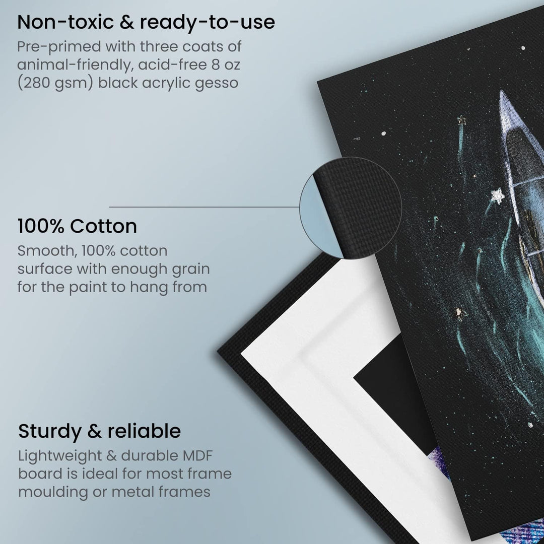 Arteza Malkarton, 27.9 x 35.6 cm, 14 Stück, schwarze Malpappe, grundierte Leinwand-Pappe 100% Baumwo