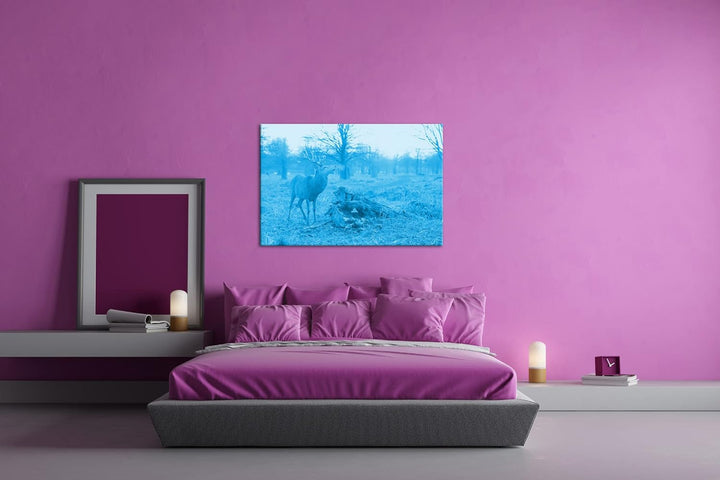 deyoli Majestätischer Hirsch Format 80x60 Effekt: Monocrome Blau als Leinwandbild, Motiv fertig gera