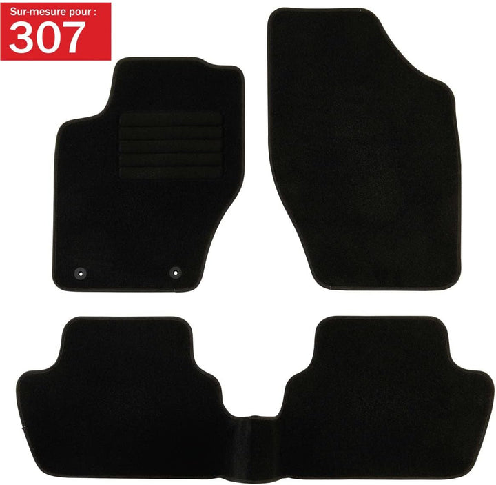 DBS Autofussmatte - nach Mass - 3-teilig - Anti Rutsch - schwarzer Nadelfilz 900g/m² - Velours Ferti