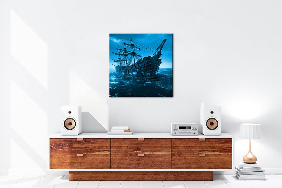 deyoli riesiges Segelschiff bei Nacht Format: 70x70 Effekt: Monocrome Blau als Leinwandbild, Motiv f