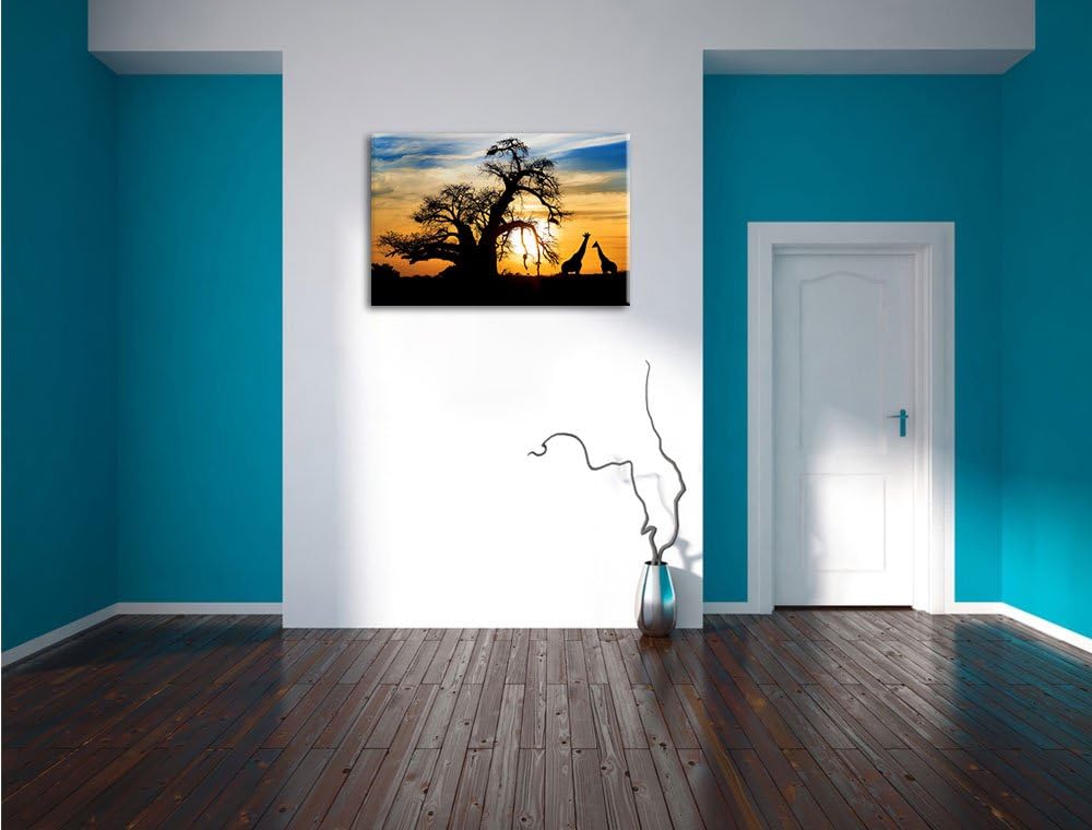 Pixxprint Zwei Giraffen in der Wüste als Leinwandbild/Grösse: 100x70 cm/Wandbild/Kunstdruck/fertig b