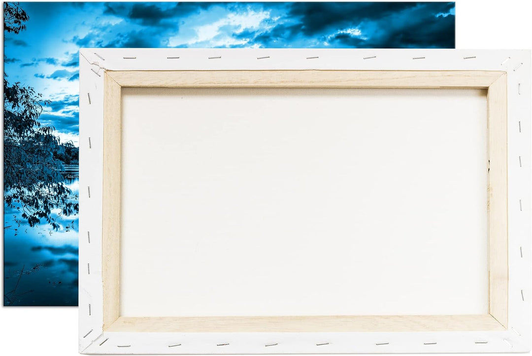 deyoli malerischer bewölkter See Format 80x60 Effekt: Monocrome Blau als Leinwandbild, Motiv fertig