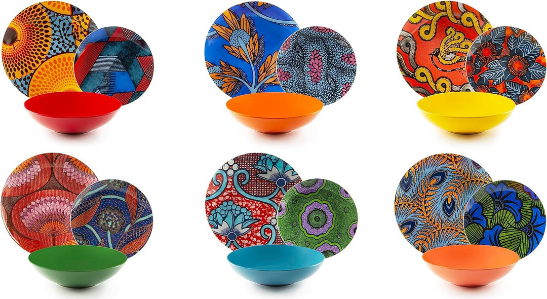 Excelsa Ghana Tellerservice 18 Stück, Porzellan und Steineware, mehrfarbig, 6 Personen