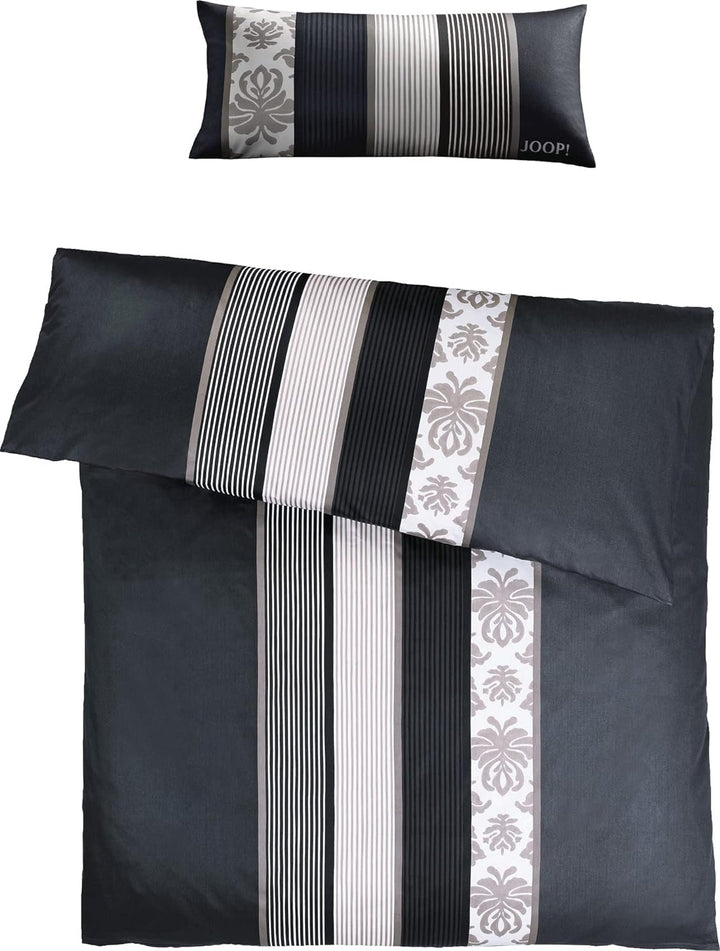 Joop! Bettwäsche Ornament Stripe Mako-Satin schwarz Grösse 155x220 cm (40x80 cm) 155x220 cm + 40x80