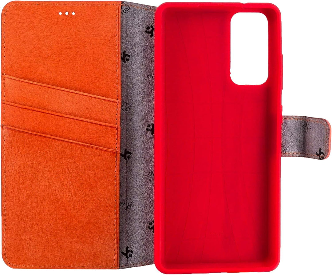 Suncase Book-Style Hülle kompatibel mit Samsung Galaxy S20 FE Leder Tasche (Slim-Fit) Lederhülle Han