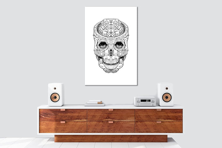 deyoli Schädel Zeichnung Format: 80x60 als Leinwandbild, Motiv fertig gerahmt auf Echtholzrahmen, Ho