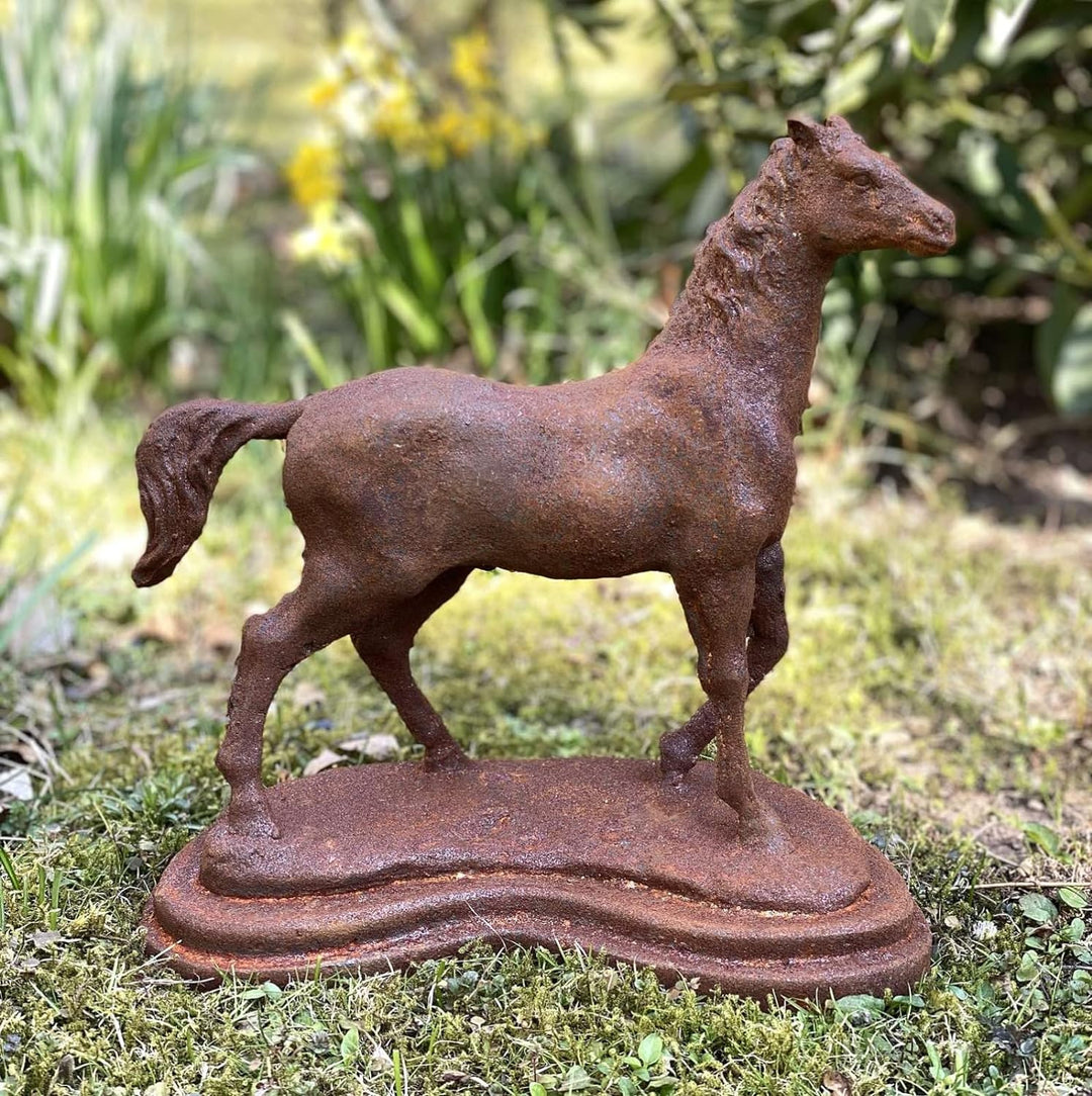 Skulptur Pferd Statue Figur Eisen Rost Garten Dekoration 31cm Antik-Stil