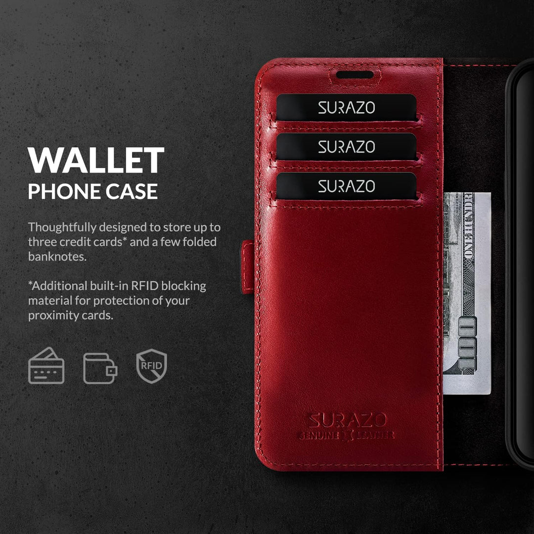 SURAZO Premium Slim Magnet Handyhülle für Samsung Galaxy A34 5G Hülle Leder – Klappbare Echtleder Sc