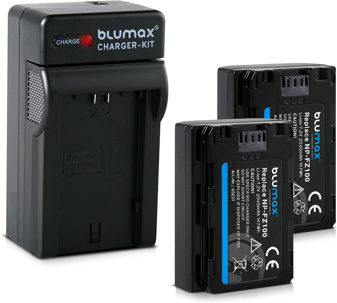 Blumax 2X Akku ersetzt Sony NP-FZ100-2040mAh + Ladegerät | für Sony FX30-7 IV 7c 7RIV 7RV 7RIII ZV-E