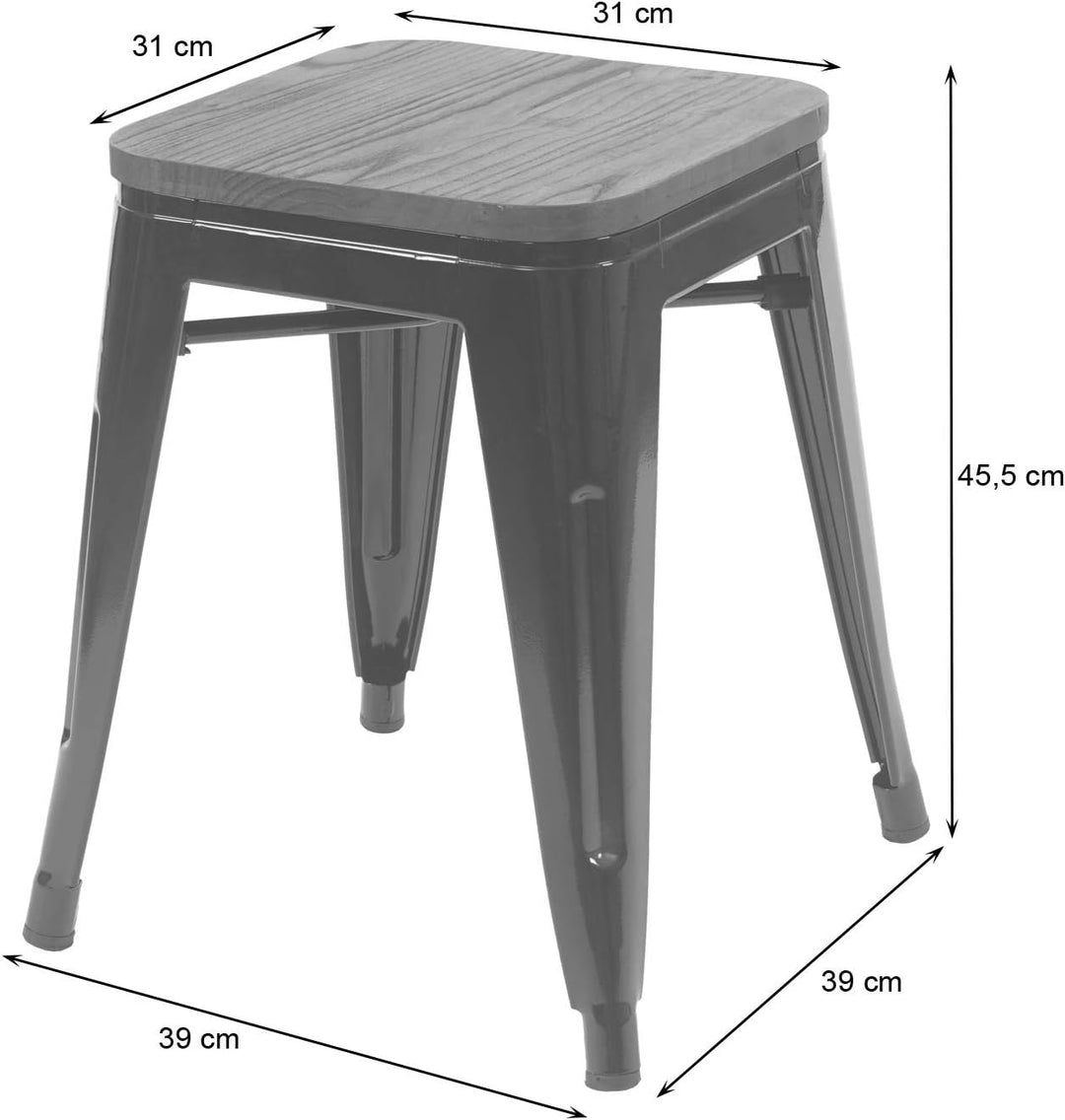 2er-Set Hocker HWC-A73 inkl. Holz-Sitzfläche, Metallhocker Sitzhocker, Metall Industriedesign stapel