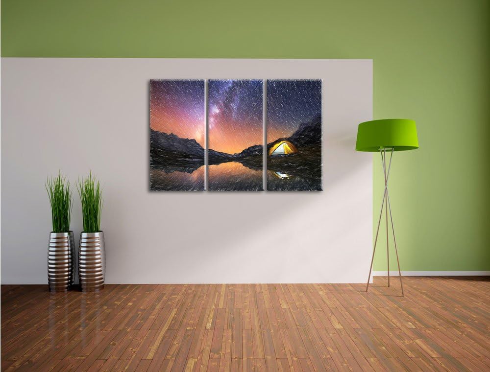 Pixxprint Zelten unter tausenden Sternen als Leinwandbild/Grösse: 3 Teilig (120x80 cm) cm/Wandbild/K