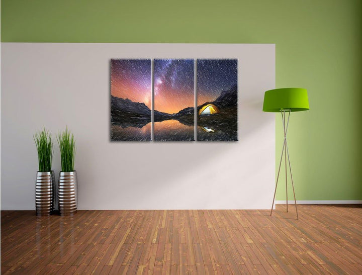 Pixxprint Zelten unter tausenden Sternen als Leinwandbild/Grösse: 3 Teilig (120x80 cm) cm/Wandbild/K