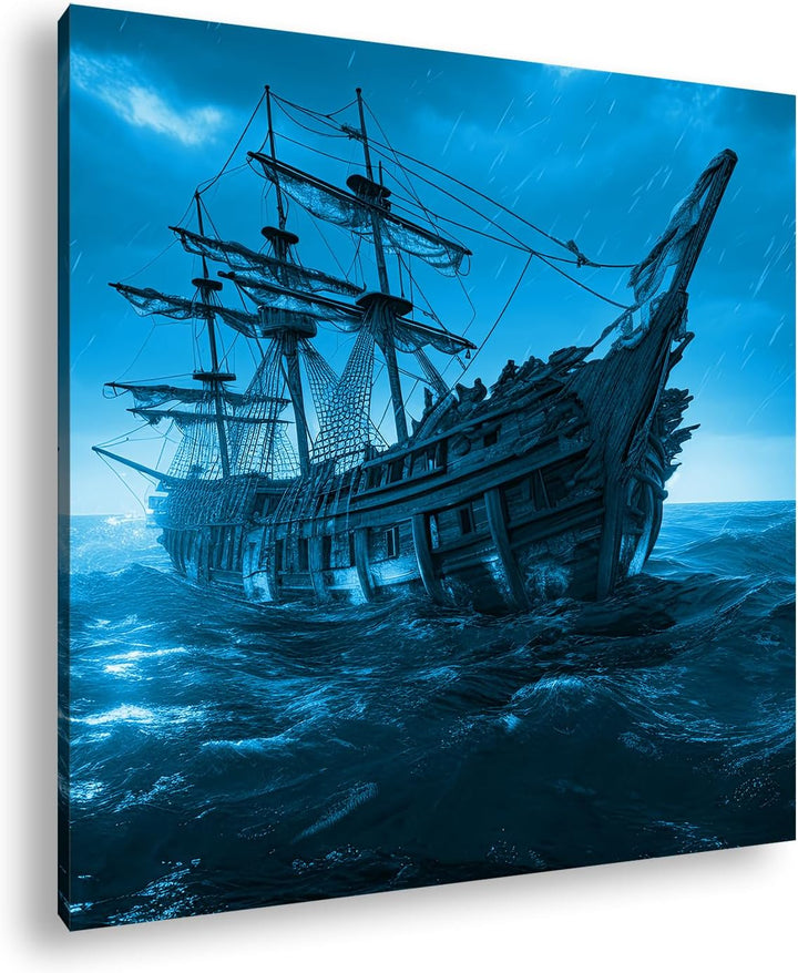 deyoli riesiges Segelschiff bei Nacht Format: 70x70 Effekt: Monocrome Blau als Leinwandbild, Motiv f